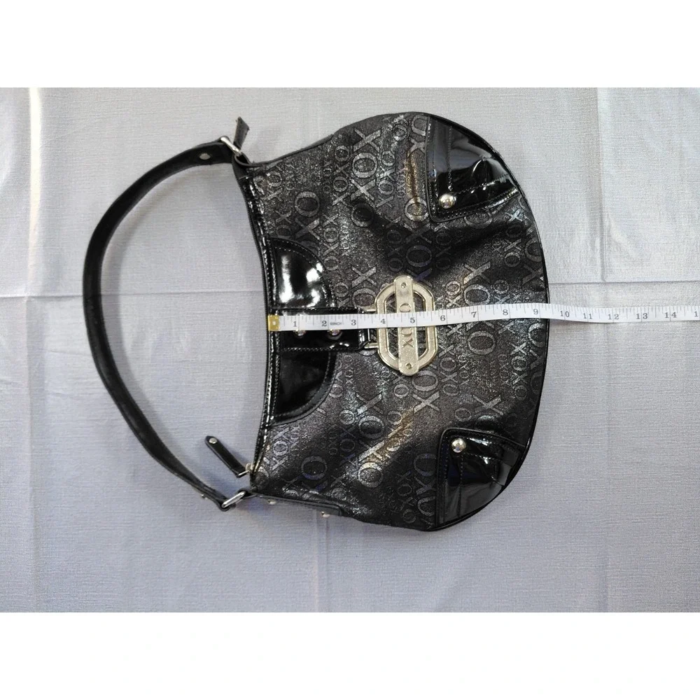 XOXO Hobo Shoulder Bag Black Silver Monogram Faux‎ Patent Leather Biker Goth